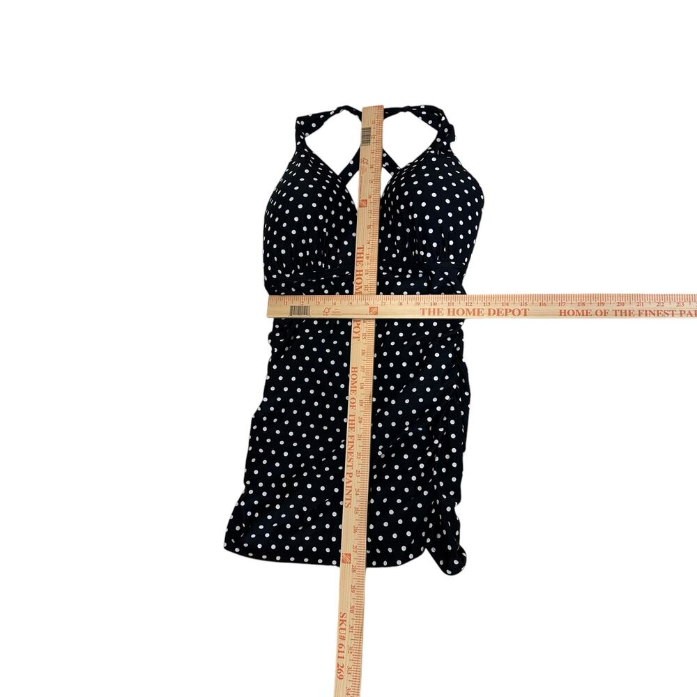 Lauren Ralph Lauren Black White Polka Dot Tummy Control Halter Swimdress 16 NWT - Picture 3 of 12